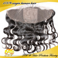 Frontal superior de seda del cordón del pelo humano del 100% unprocess / frontal lleno del cordón con la base de seda